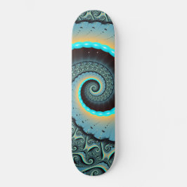 Abstraktes blaues Türkis Orange Fraktal Art Skateboard