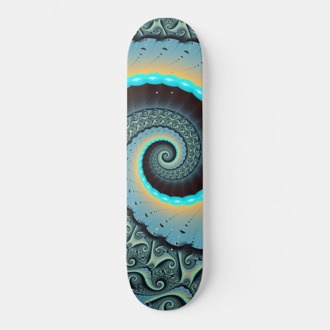 Abstraktes blaues Türkis Orange Fraktal Art Skateboard (Vorderseite)