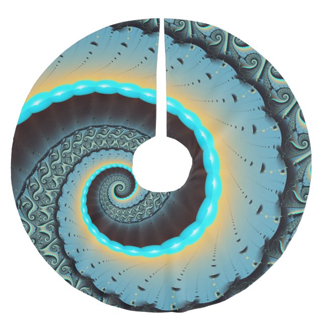 Abstraktes blaues Türkis Orange Fraktal Polyester Weihnachtsbaumdecke (Vorderseite)