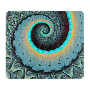 Abstraktes blaues Türkis Orange Fraktal Schneidebrett