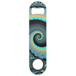 Abstraktes blaues Türkis Orange Fraktal Speed Flaschenöffner