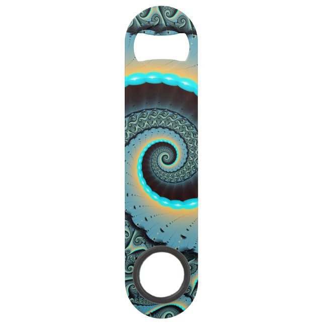 Abstraktes blaues Türkis Orange Fraktal Speed Flaschenöffner (Vorderseite)