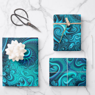 Abstraktes blaues und Aquamarines Spiralmuster Geschenkpapier Set