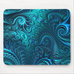 Abstraktes blaues und Aquamarines Spiralmuster Mousepad