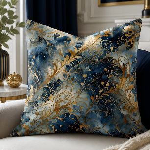 Abstraktes blaues und goldenes Muster Kissen