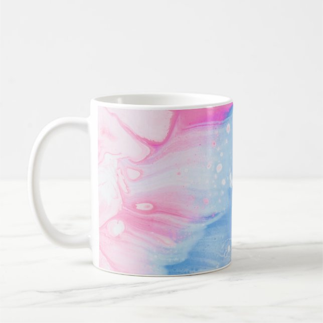 Abstraktes, blaues und rosa Bild Kaffeetasse (Links)