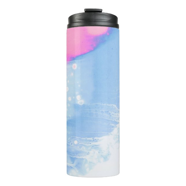 Abstraktes, blaues und rosa Bild Thermosbecher (Vorderseite)