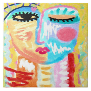 Abstraktes Blonde-Digitalporträt einer Frau Fliese