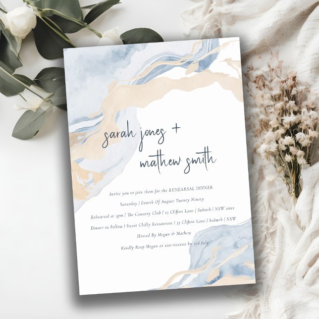 Abstraktes Blue Beige Sea Beach Probe Abendessen Einladung (Von Creator hochgeladen)