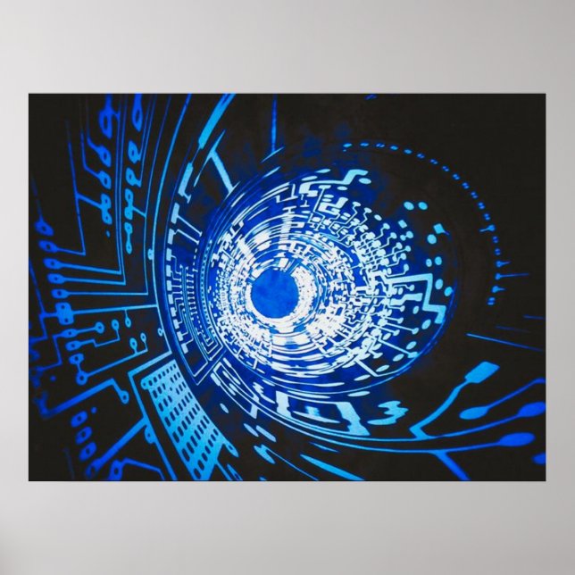 Abstraktes Blue Circuit Board Poster (Vorne)
