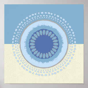 Abstraktes Blue & Cream Blume Circle Design Print Poster
