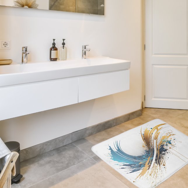Abstraktes Blue & Gold Bath Mat - Dynamisches Desi Badematte (Von Creator hochgeladen)