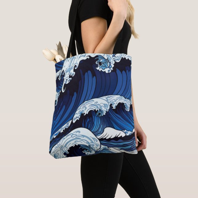 Abstraktes Blue Ocean Waves Artwork im japanischen (Von Nahem)