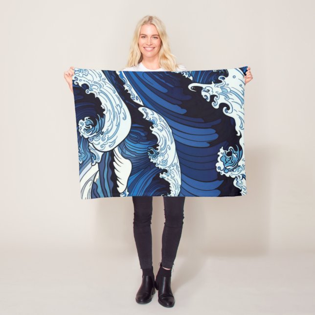 Abstraktes Blue Ocean Waves Artwork im japanischen Fleecedecke (Beispiel)
