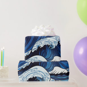 Abstraktes Blue Ocean Waves Artwork im japanischen Geschenkpapier