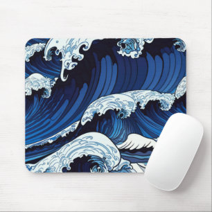Abstraktes Blue Ocean Waves Artwork im japanischen Mousepad