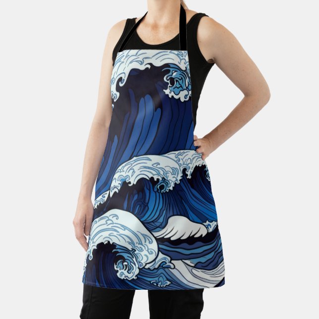 Abstraktes Blue Ocean Waves Artwork im japanischen Schürze (InSitu)