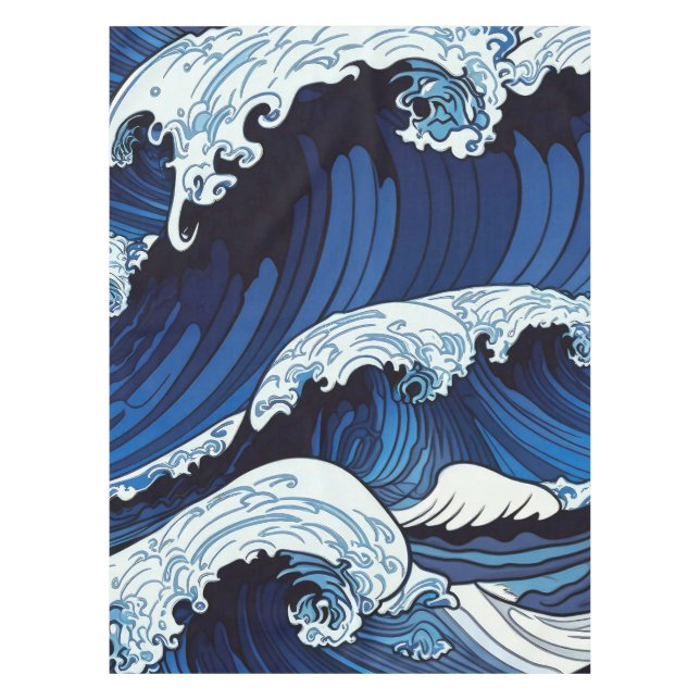 Abstraktes Blue Ocean Waves Artwork im japanischen Tischdecke (Vorderseite)