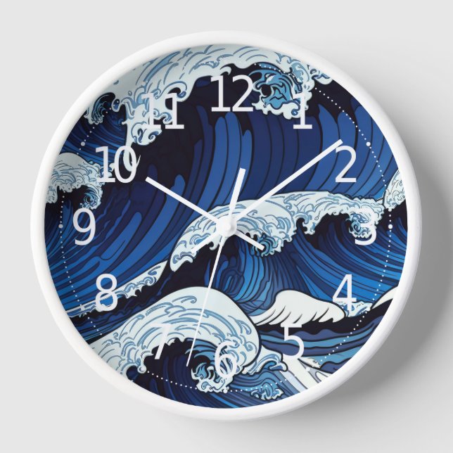 Abstraktes Blue Ocean Waves Artwork im japanischen Uhr (Vorderseite)