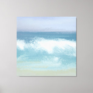 Abstraktes Blue Seashore Breaking Wave in Watercol Leinwanddruck