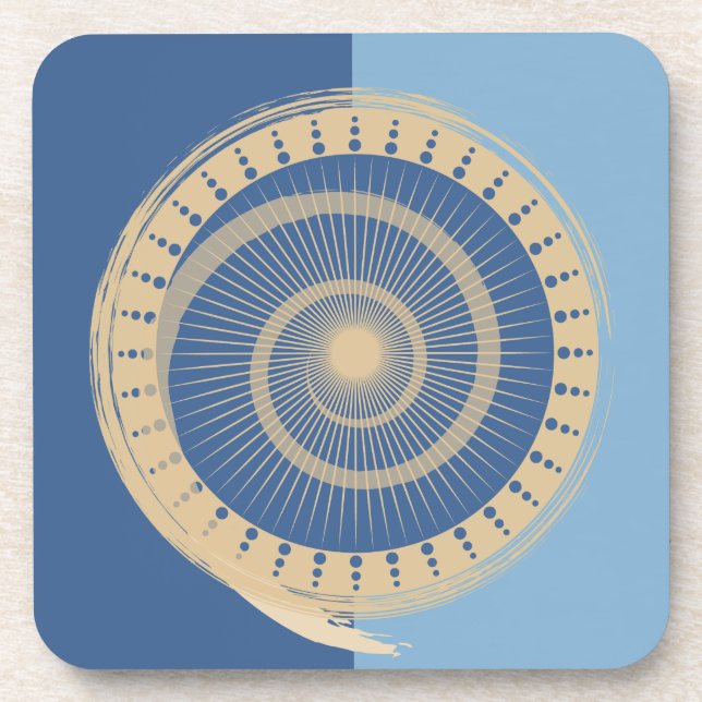 Abstraktes Blue & Tan Spiral Sun Circle Design Getränkeuntersetzer (Vorderseite)