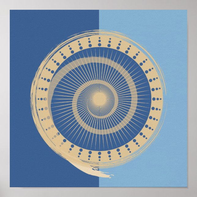 Abstraktes Blue & Tan Spiral Sun Circle Design Pri Poster (Vorne)