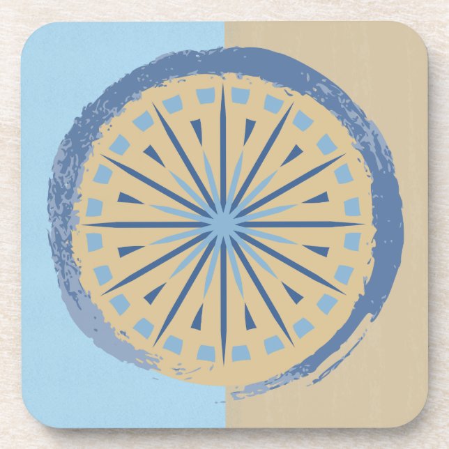 Abstraktes Blue & Tan Sternexplosion Circle Design Getränkeuntersetzer (Vorderseite)
