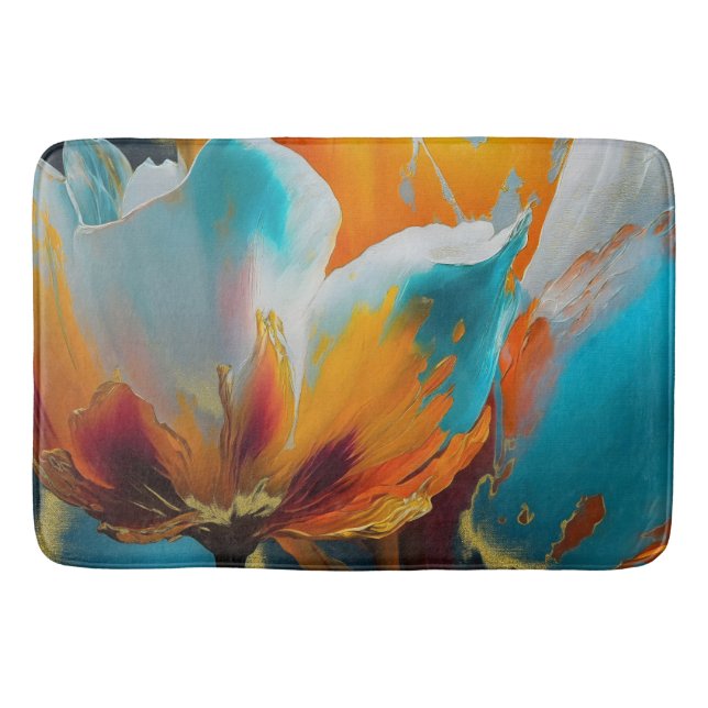 Abstraktes Blühen in Orange und Teal Badematte (Vorderseite)