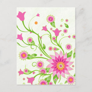 Abstraktes Blumen-Design in Rosa und Grün - Hell Postkarte