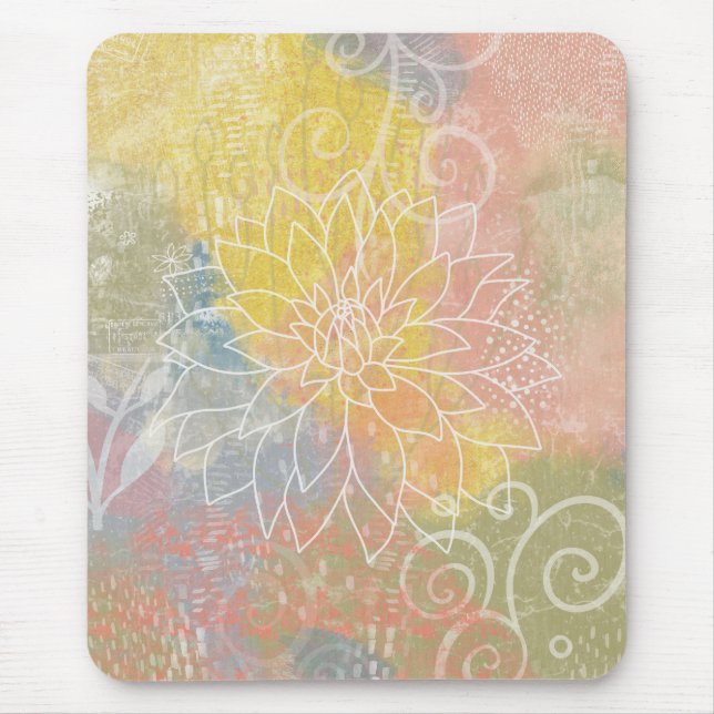 Abstraktes Blumen-Mixed-Media-Werk Mousepad (Vorne)