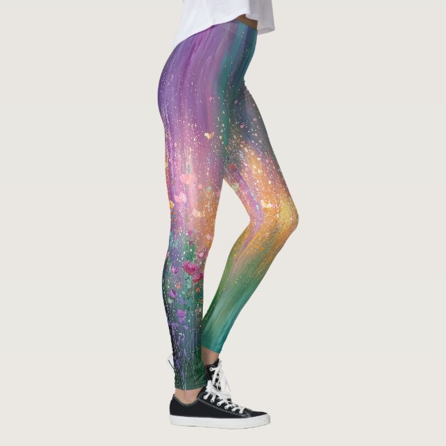 Abstraktes Blumenbild mit lebendigen Farben Leggings (Rechts)