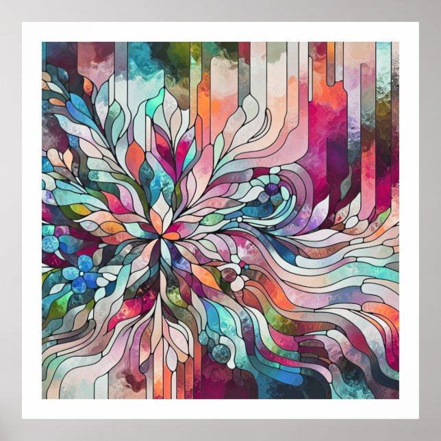 Abstraktes Blumendesign mit Buntglas Poster (Vorne)