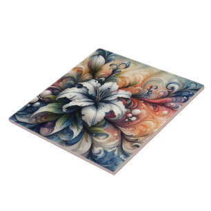 Abstraktes Blumendesign mit weißer Lilie Fliese