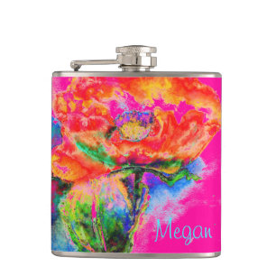 Abstraktes Blumengemälde in Aquarellfarbe Flachmann