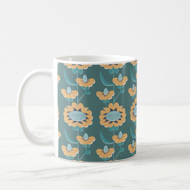 abstraktes, blumengeschmücktes Muster im Retrostil Kaffeetasse (Links)