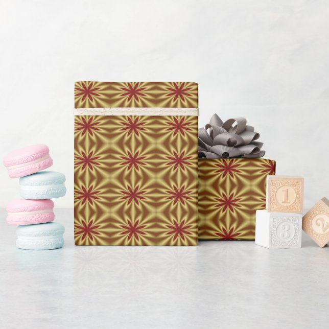 Abstraktes Blumenmuster aus Gold und Rot Geschenkpapier (Babyparty)