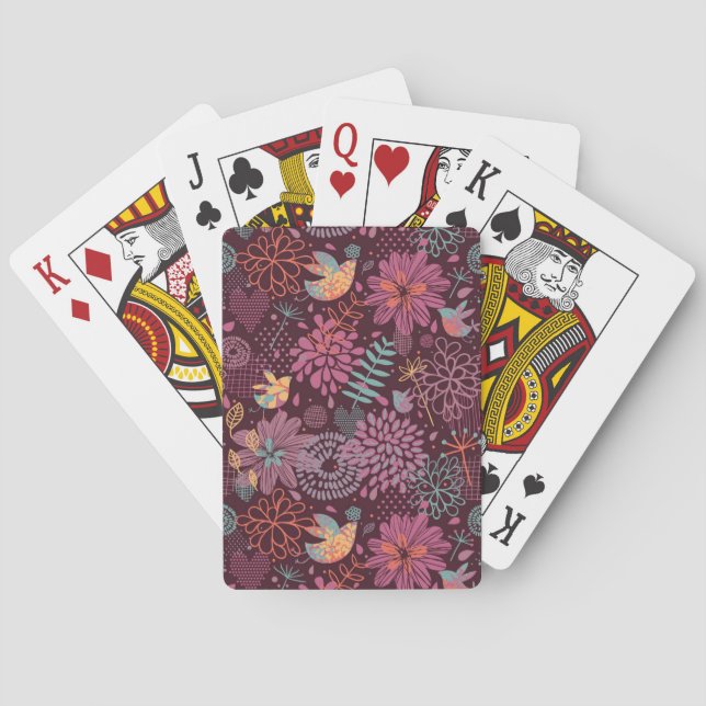 Abstraktes Blumenmuster bei Vögeln Spielkarten (Rückseite)