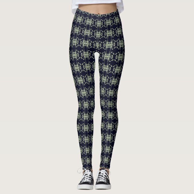 Abstraktes Blumenmuster Blau und Grün Leggings (Vorderseite)