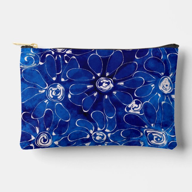 Abstraktes Blumenmuster Blaue weiße Blume Zubehörtasche (Vorderseite)