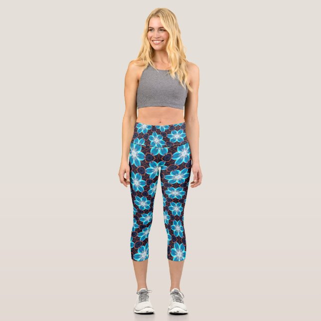 Abstraktes Blumenmuster Capri Leggings (Vorderseite)