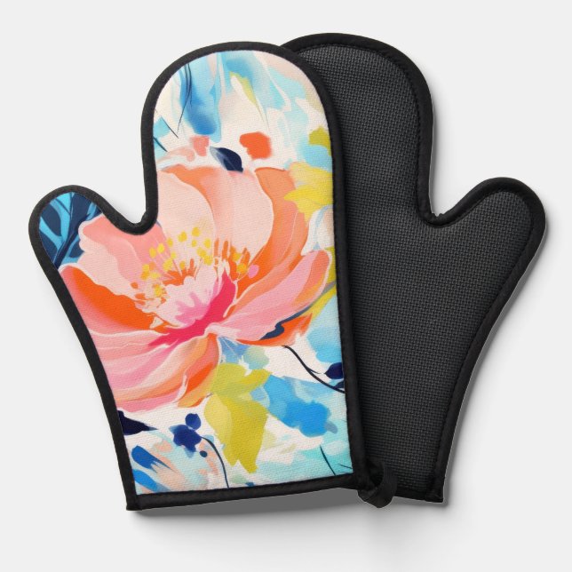 Abstraktes Blumenmuster-Gemälde  Ofenhandschuh (Vorderseite/Rückseite)