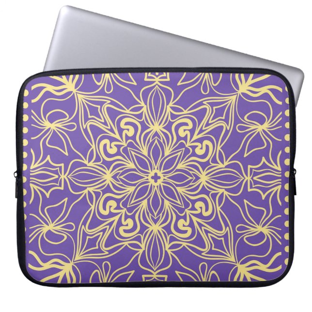 Abstraktes Blumenmuster. Geometrie, mandalische Ge Laptopschutzhülle (Vorderseite)