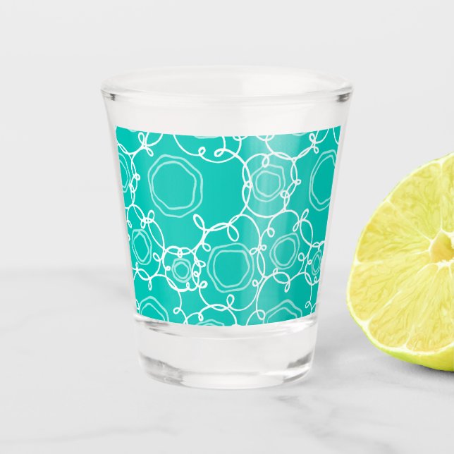 ABSTRAKTES BLUMENMUSTER IN BLAUGRÜN SCHNAPSGLAS (Vorderseite)