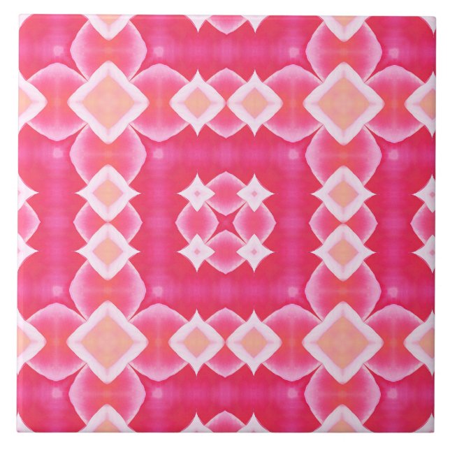 Abstraktes Blumenmuster in rosa Quadrat Fliese (Vorderseite)