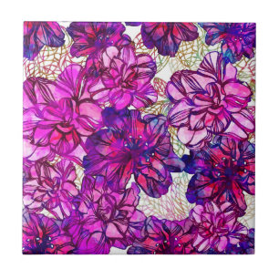 Abstraktes Blumenmuster in Rosa und Lila Fliese
