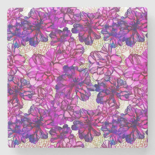 Abstraktes Blumenmuster in Rosa und Lila Steinuntersetzer