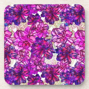 Abstraktes Blumenmuster in Rosa und Lila Untersetzer