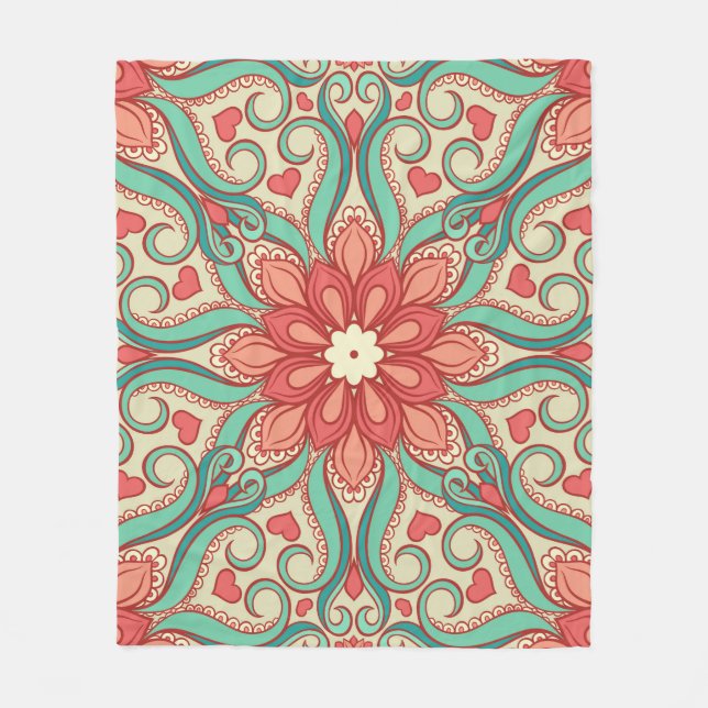abstraktes Blumenmuster mit Herz auf einem leichte Fleecedecke (Vorderseite)