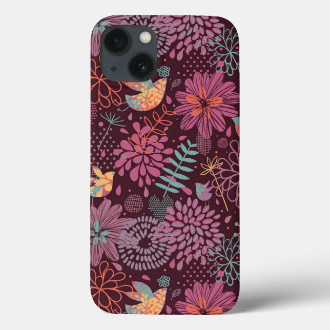 Abstraktes Blumenmuster mit Vögeln Case-Mate iPhone Hülle (Rückseite)