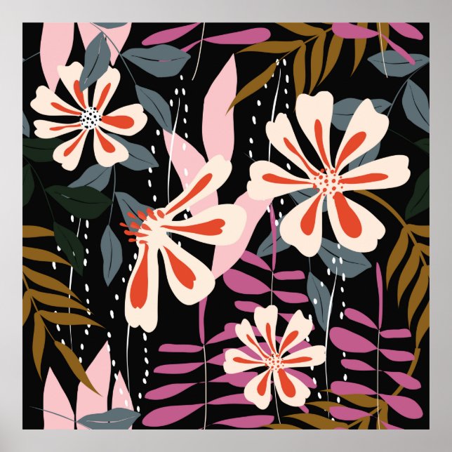 Abstraktes Blumenmuster nahtlos im Hintergrund Poster (Vorne)